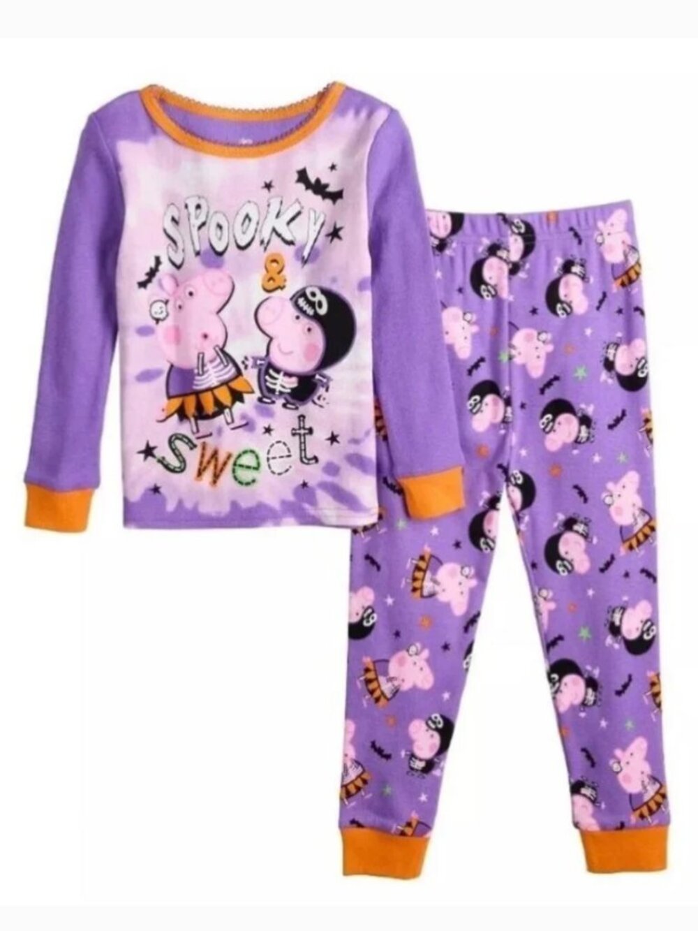 Peppa Pig Halloween Pajamas 3T SPOOKY SWEET Purple 2 Pc Shirt & Pants Girls